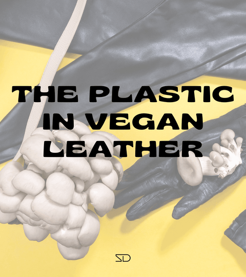 Graphic questioning plastic in vegan leather and the materials hidden inside vegan accessories