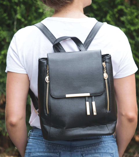 male model wearing sustainable backpack