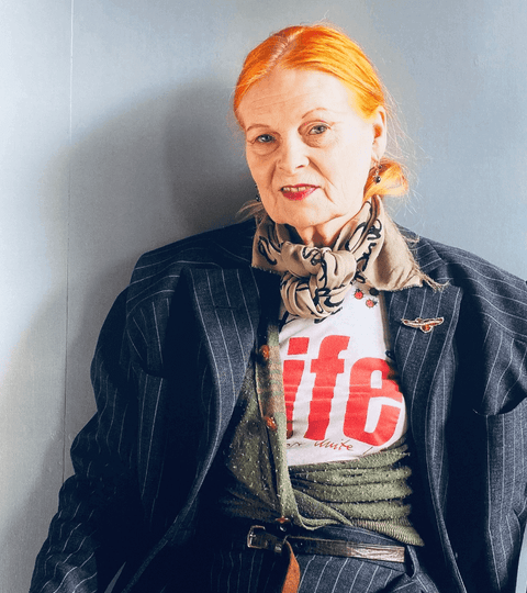 Vivienne Westwood Activism: Portrait of the iconic designer with bold fashion sense and environmental message.