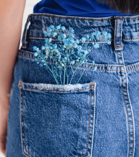 Spotlight on UK small sustainable fashion brand with denim flowers